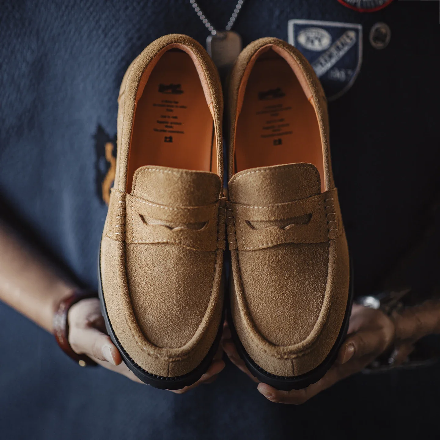 

Maden Men's Vintage Brown Suede Cowhide Leather Penny Loafers Old Money Style Slip-On Shoes Dress Casual Low Top Boots for Fall