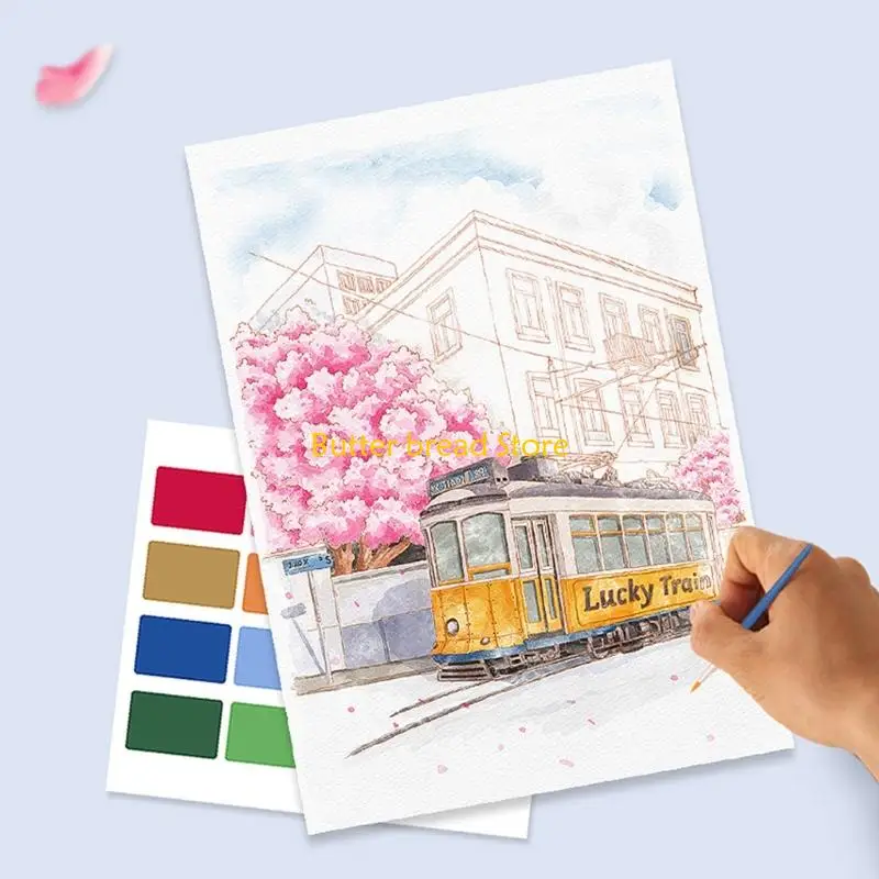 W89C 4 Arkusze akwarelowe malowanie książki z pędzlem kolorowanki książki do rysowania
