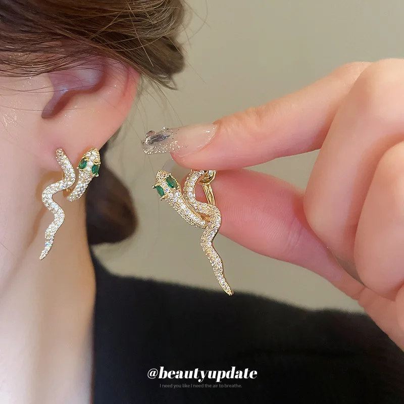 

Real Gold Electroplated Silver Needle Zircon Snake-shaped Earrings for Women Niche Design Earrings Luxury High-end Earrings