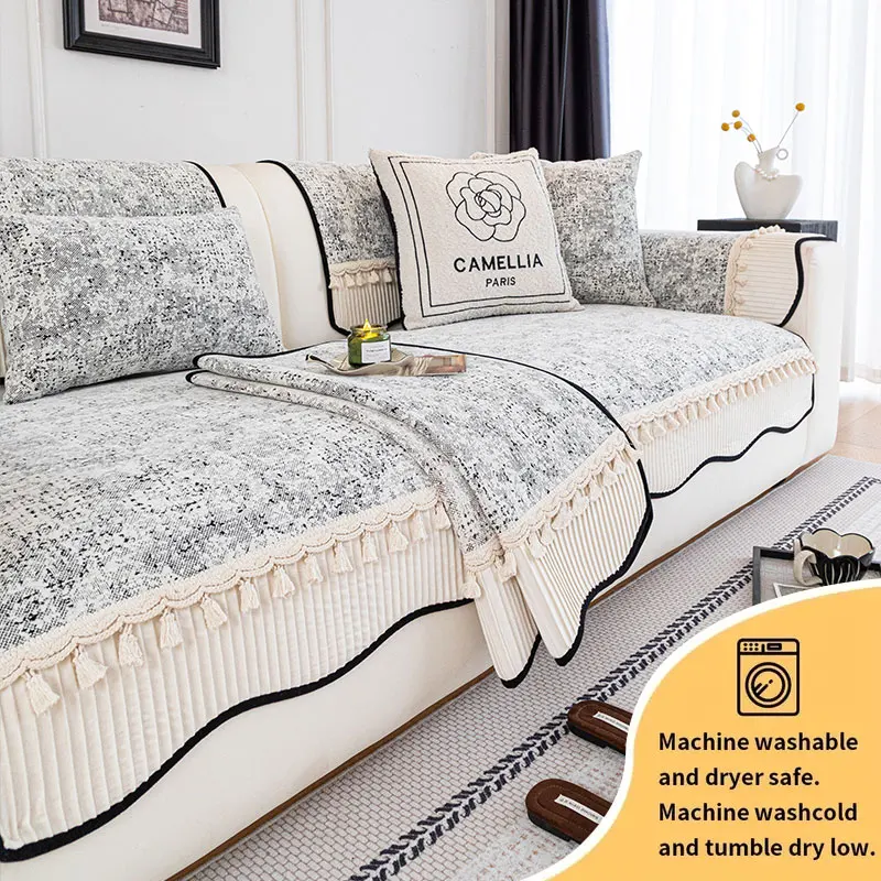 1PC-High end irregular sofa cushion, four season universal, simple and simple, Chenille sofa cushion cover, fixed, non slip