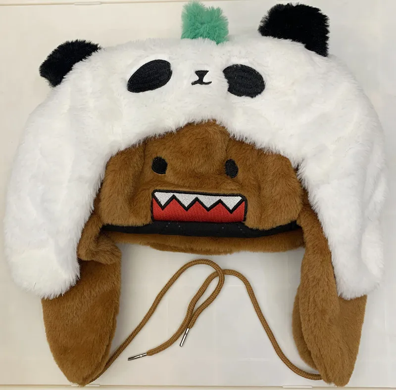 Domo Kun Panda Plush Bomber Hat Ushanka Gorras Anime Cute Winter Hat for Women Men Kawaii Warm Cap