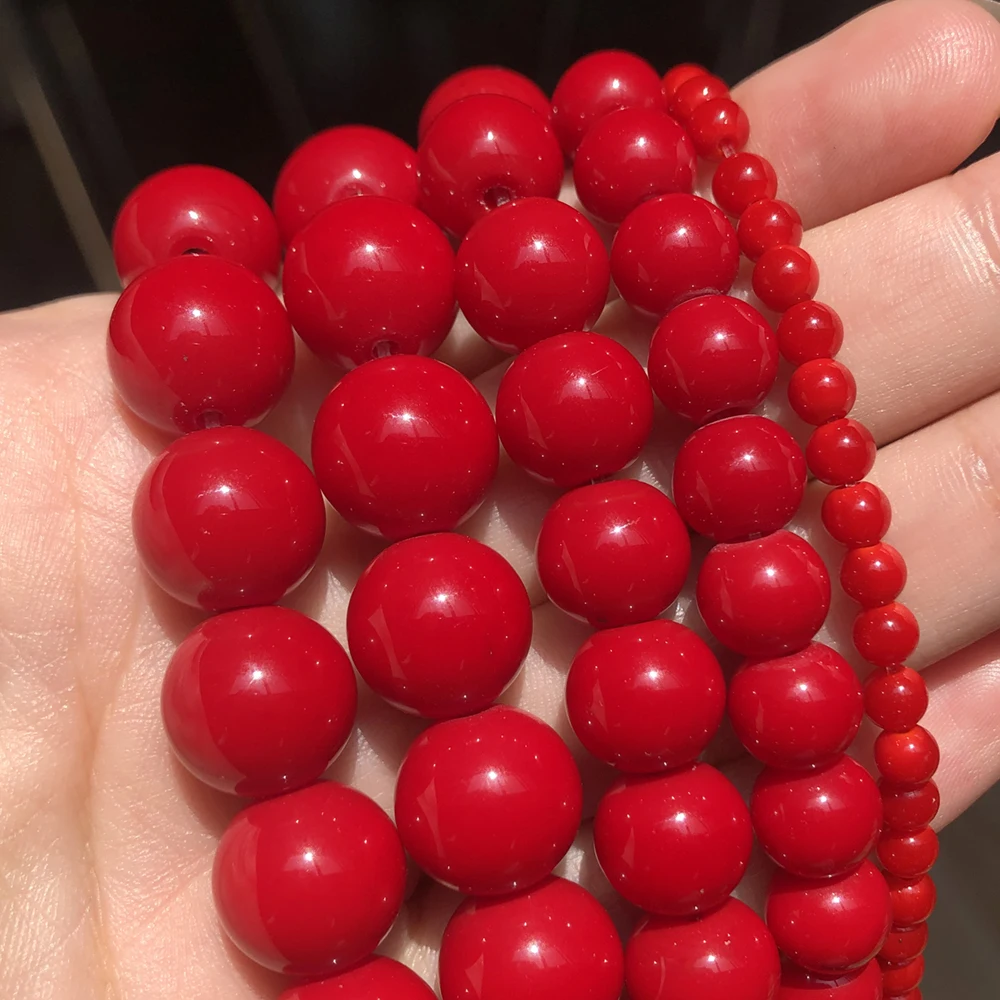 Wholesale Natural Stone Beads Dark Red Coral Round Charm Loose Beads For Jewelry Making 4mm-12mm Pick Size Diy Bracelet 15\