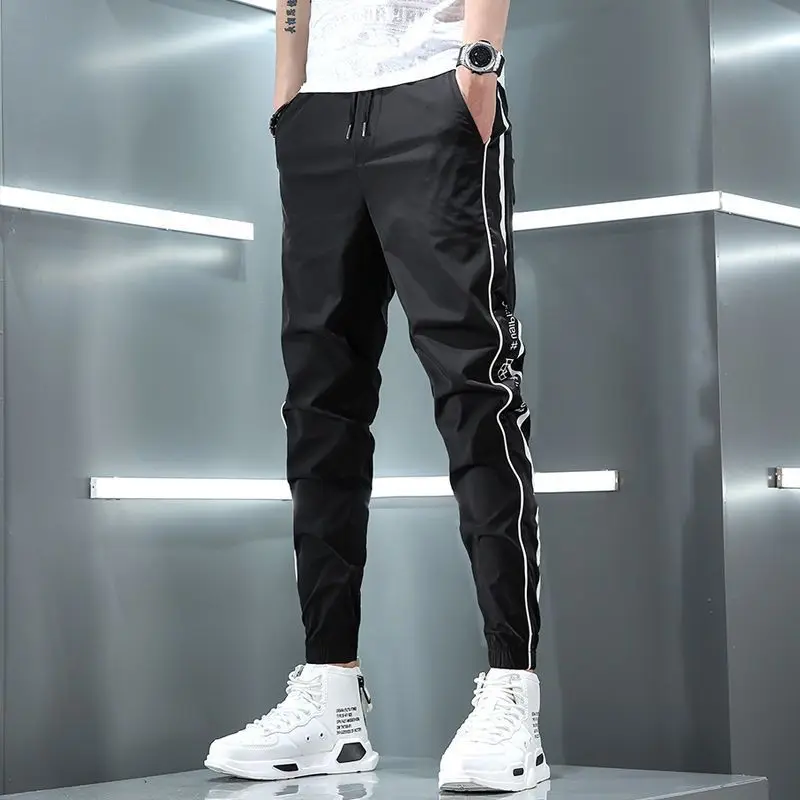 Casual Hosen Mann Sommer Dünne Eis Seide Schnell Trocknend Klassische Baumwolle Slim Fit Verkauf Lange Falten Baggy Neue In Breite hosen für Männer