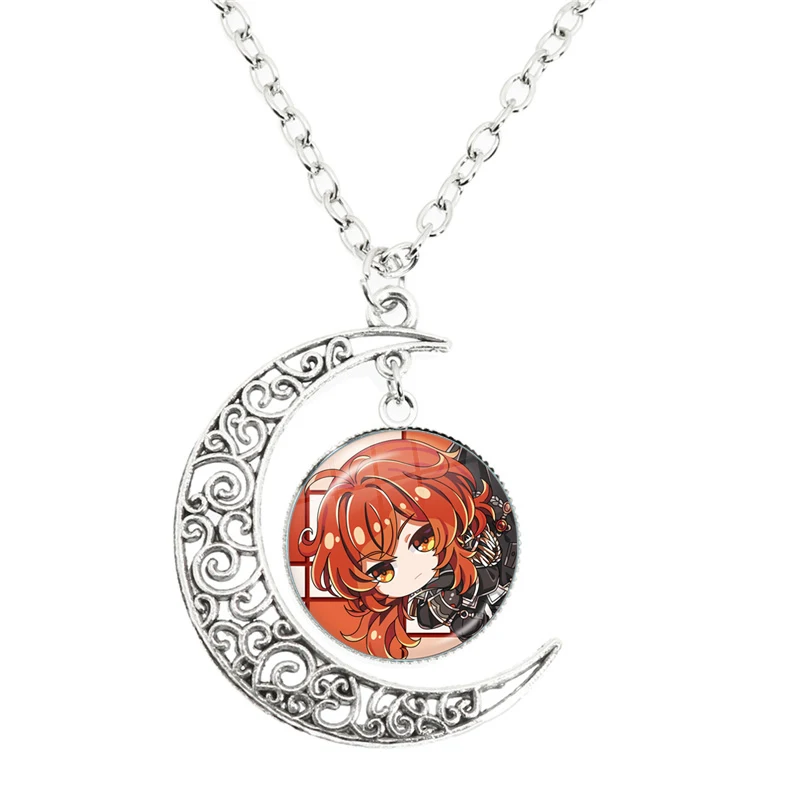 Genshin Impact Shikanoin Heizou Yelan Scaramouche Cosplay  Anime Moon Necklace Dome Glass Give Friend Gift Jewelry