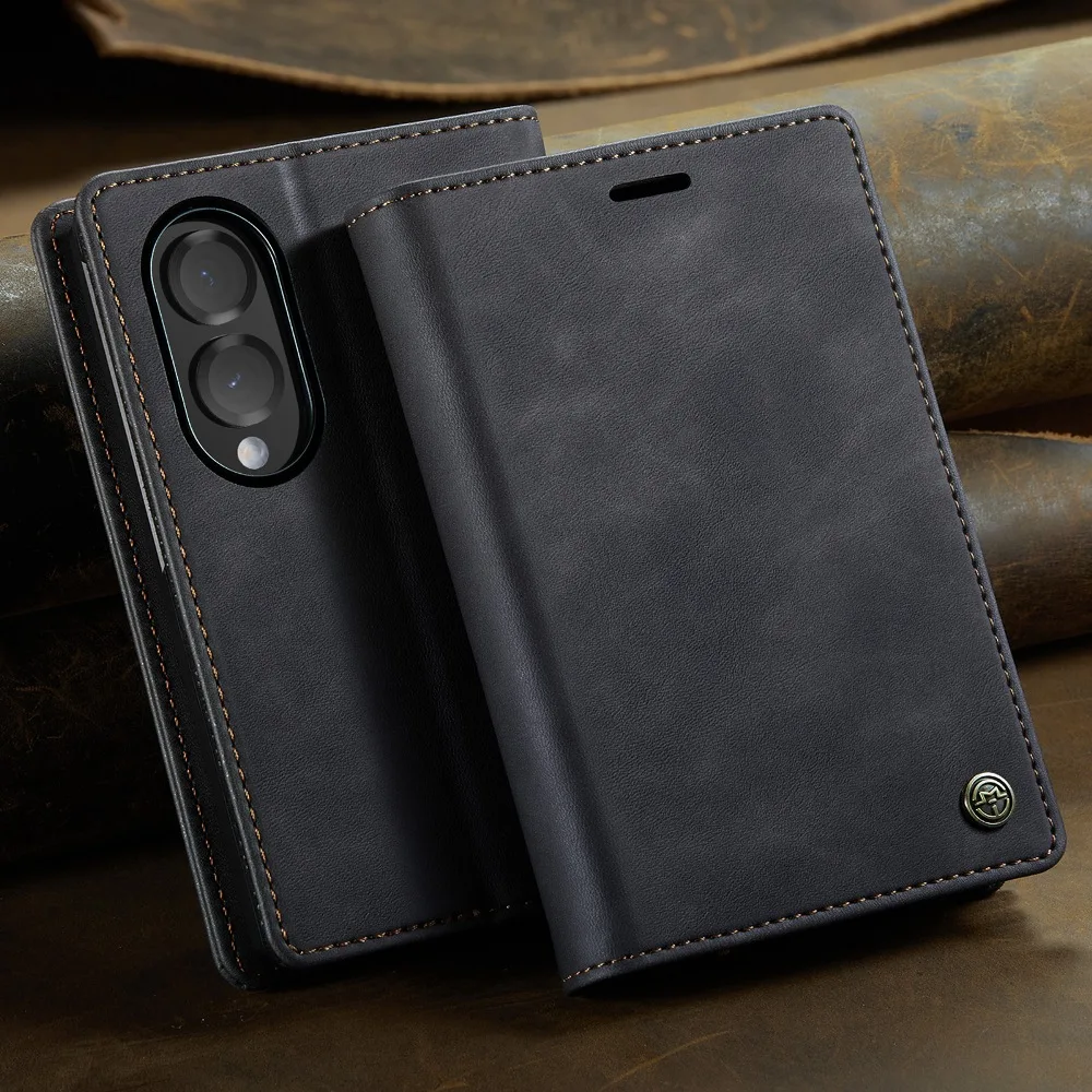 Retro Solid Color Leather Magnetic Flip Cover for Samsung Galaxy Z Fold 8 with Built-in Cash Slots & Card Slots