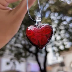 1PCS Fashion Red Black Glass Muran Floral Love Heart Shape Lampwork Flower Pendant Necklace For Women Cheap Items Jewelry Gift