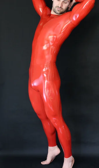 Latex Catsuit Gummi Rubber Red Suit Zentai Anzug Bodys 0,4mm Cosplay Halloween fashion