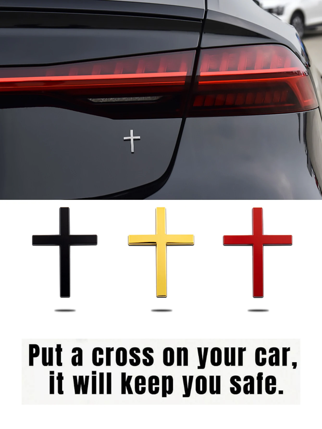 

1pc Metal Cross Car Bumper Sticker, Rear Decor, Scratch Protection Cover For Car
