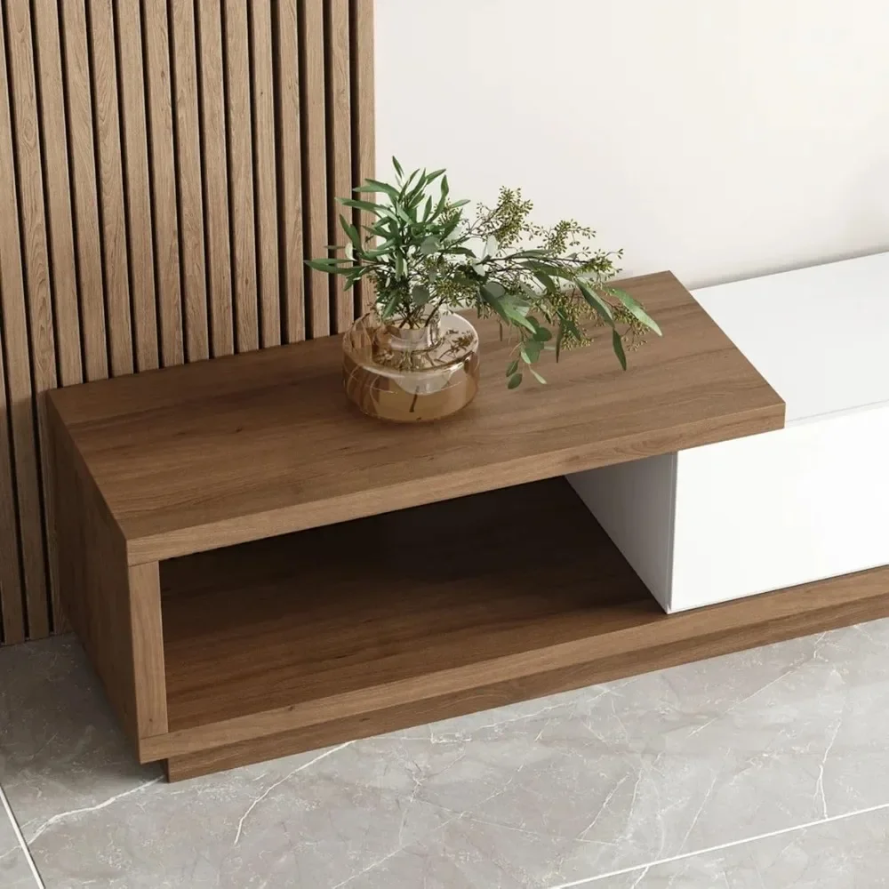 حامل تلفزيون حديث خزانة منتصف القرن طاولة القهوة وحامل تلفزيون مجموعة من 2 مركز ترفيه قابل للتمديد لغرفة المعيشة #6