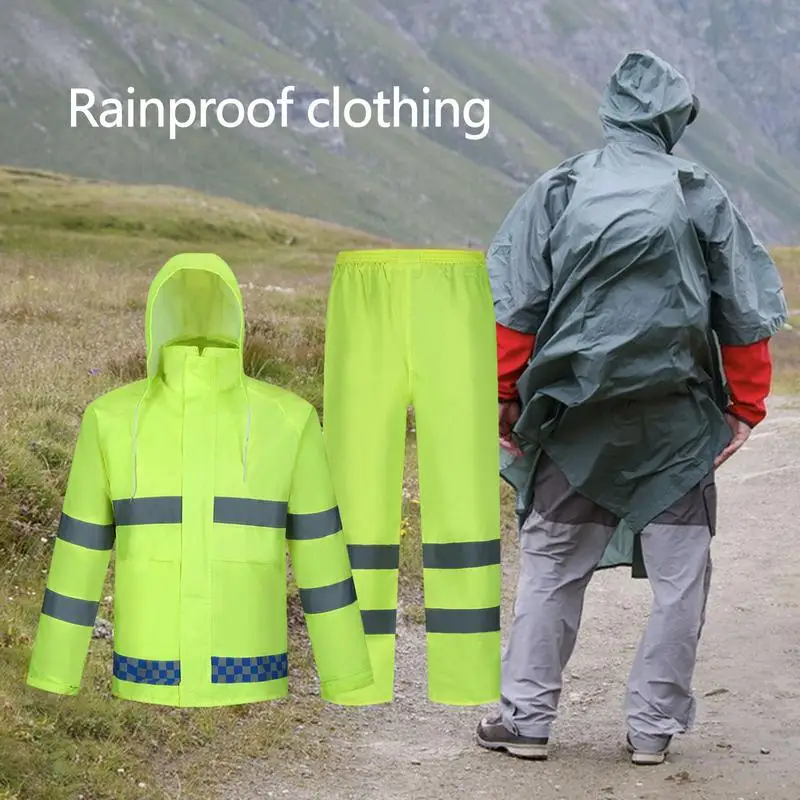 Rain Suit Breathable Mens Rain Jacket with Reflective Strips High Visibility Rain Coat Comfortable Rain Gear for  Women Men