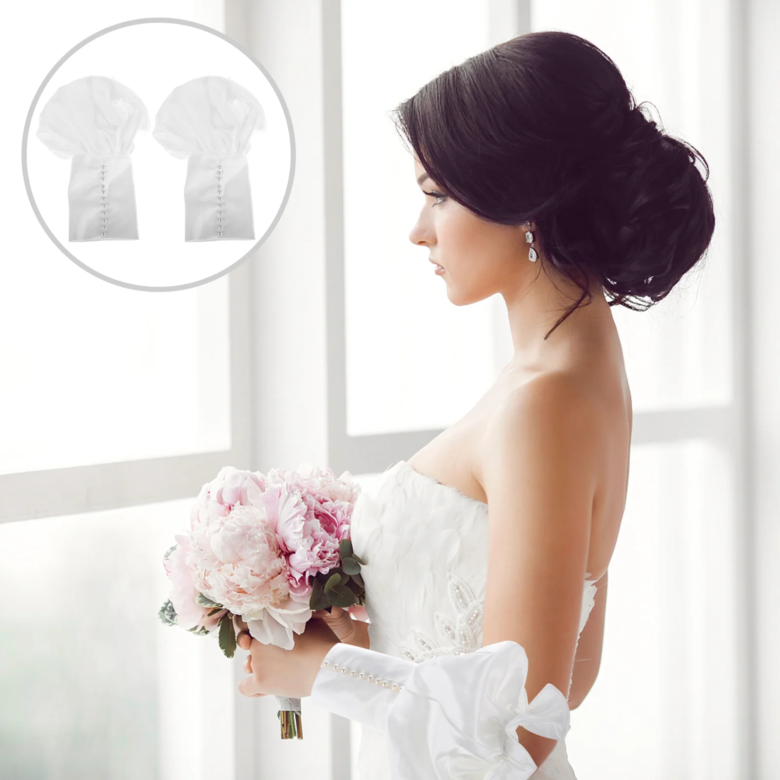 Wedding Detachable Puffy Sleeves Elegant White Satin Arm Covers Bridal Accessories Ideal For Enhancing Wedding Dresses