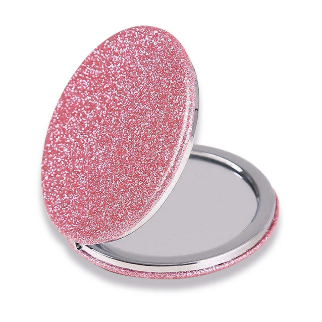 

Foldable PU Makeup Mirror, Portable Pocket Mirror with DIY Creative Metal Case for Students