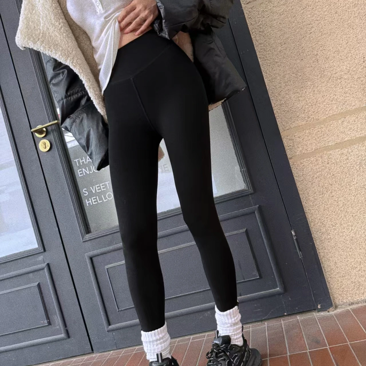 

XYSF mat Fce Lined Knitted Waist Cinching Leggings High Waist Long Pants Casual Cotton 80% Modified Acrylic 20%