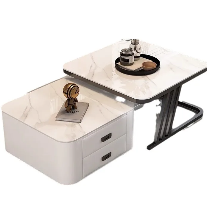 

Living room household 2024 new small apartment tea table minimalist light luxury high sense simple Italian folding rock plate