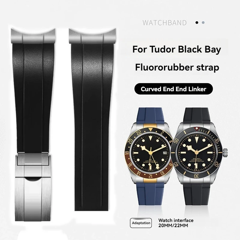 20mm 21mm 22mm Soft Rubber Strap for Tudor 39mm 1958 BB58 Black Bay Panda Pro Black Shield Watchband Steel End Linker Bracelet