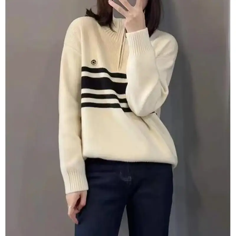 

Осенне-зимний женский свитер с воротником на полумолнии, новый зимний свитер с высокой подошвой, топ