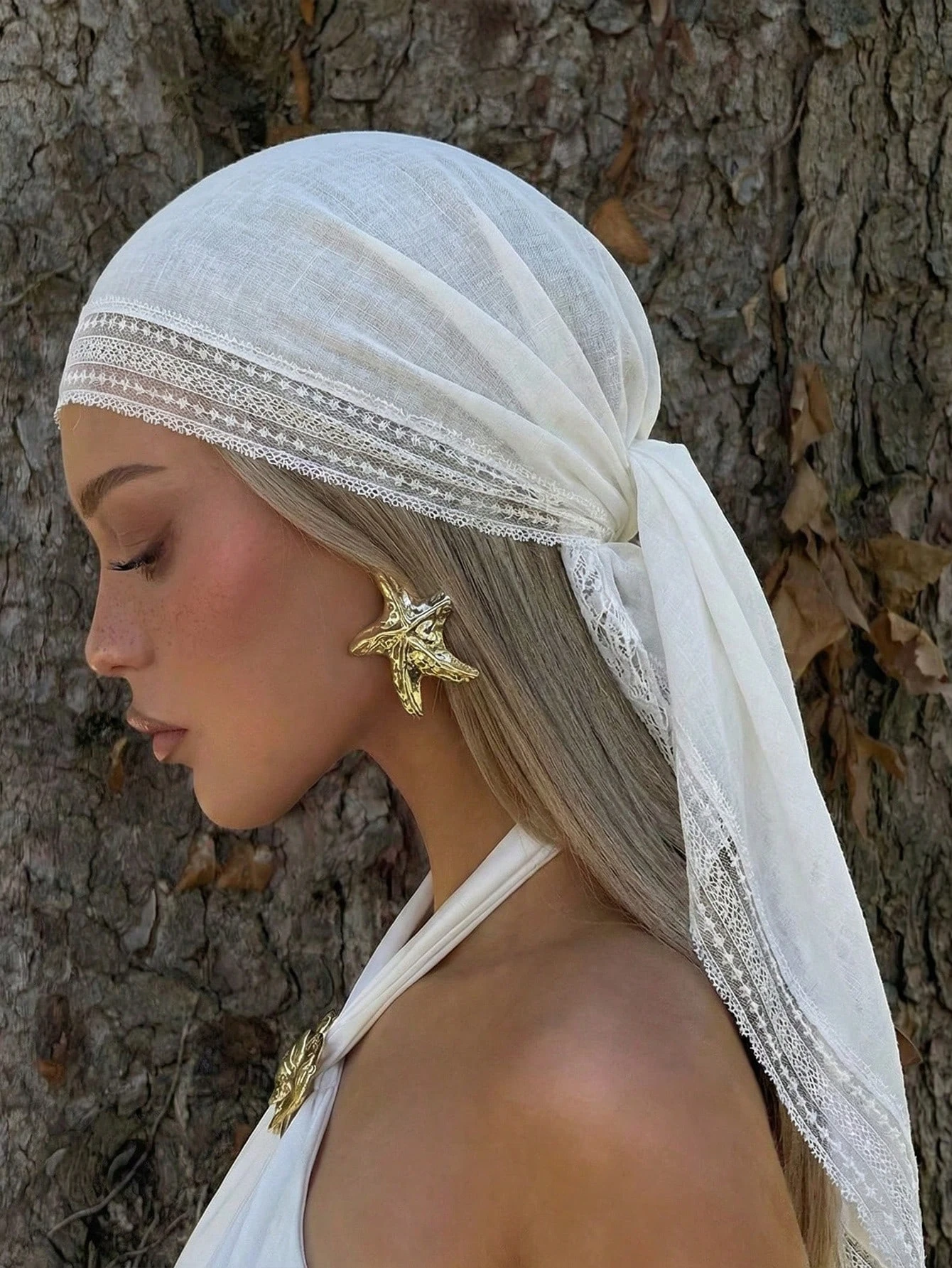 Lenço Boêmio com Renda Sólida para Mulheres, Hijab Quadrado de Algodão, Xale Macio com Proteção Solar, Sarongue de Praia de Verão, Faixa de Cabelo 2026