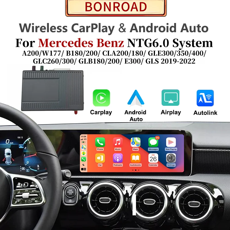 Bonroad Android Auto Smart Adapter For Mercedes Benz 2019-2022 NTG6.0 Wireless CarPlay AirPlay MirrorLink Bluetooth GPS Nav Wifi
