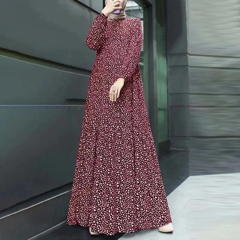 Abito da donna a maniche lunghe a pois - Abito maxi fluido Boho Chic, abbigliamento da festa casual elegante, tunica comoda taglie forti