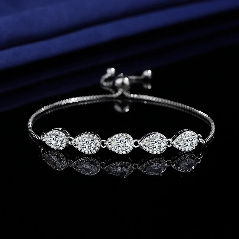 Pear Cut White Zircon Teardrop Charm Bracelets For Women Silver Color Female Adjustable Chains Bangle Bracelet Wristband Jewelry