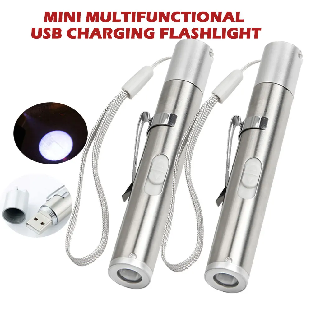 Mini USB Rechargeable LED Flashlight High-quality Powerful Mini LED Torch Waterproof Design Penlight Hanging With Metal Clip