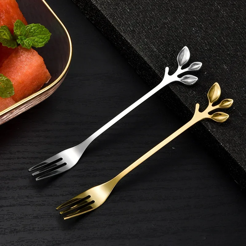 Gold Leaf Spoon for Stirring Tea Coffee Mixing Spoons Stainless Steel Tableware for Dessert Fruit Christmas Gift Home Decoratons