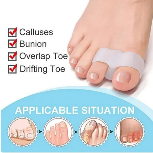 Imagen 2 del producto Separador de dedos de dos agujeros de silicona, Protector de dedos de pie de Gel, juanete ortopédico, Protector de Hallux Valgus, alisador de pedicura, 2 uds = 1 par