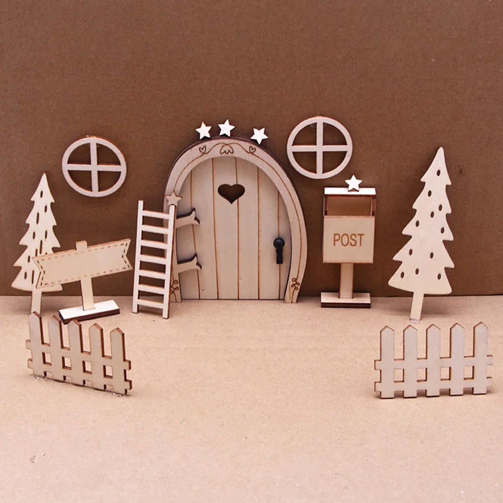 Dollhouse Mini Wood Color Door Set  Carton Model Scense Props Home Decors