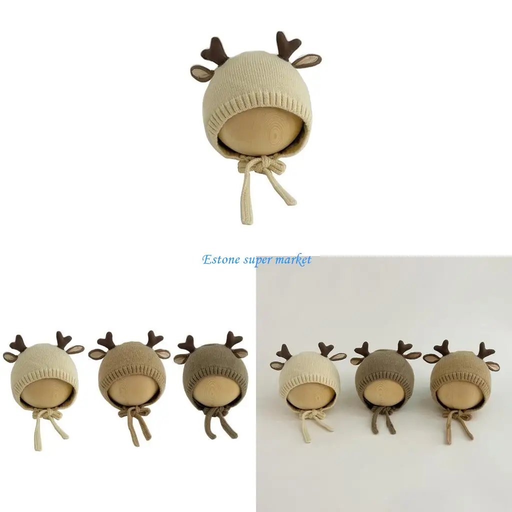 

090B Soft and Warm Baby Bonnet Lovely Deer Horns Kids Beanie Cap for Boys and Girls