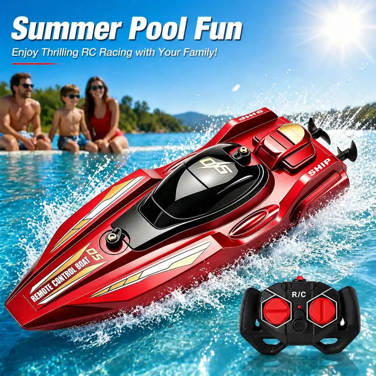 

Mini RC Boat 2.4G Waterproof Remote Control Speedboat Dual Motor Racing Boat Toy for Pool Lake Outdoor Kids Adults Boys Gift