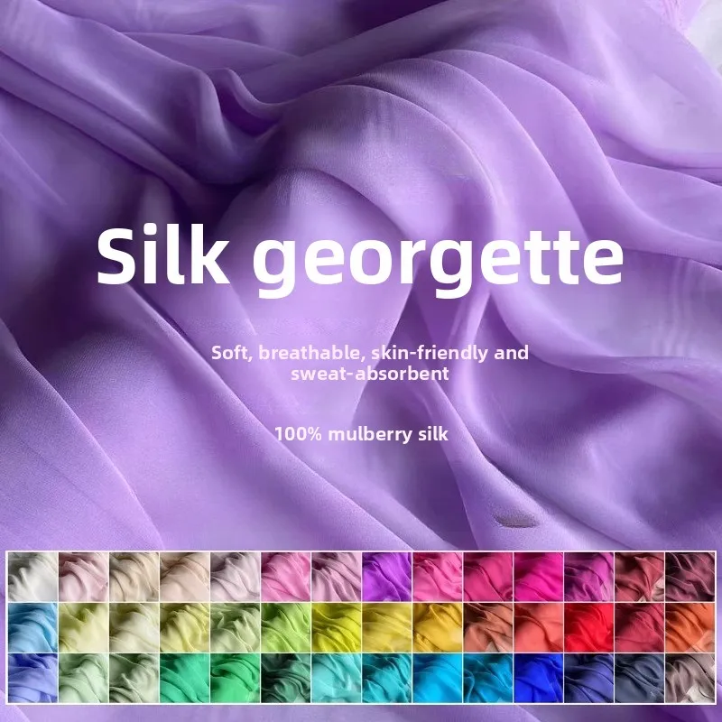 Mulberry Silk Georgette Fabric Lightweight Sheer Breathable Scarf & Dress Material DIY Sewing Accessories Wholesale Needlework