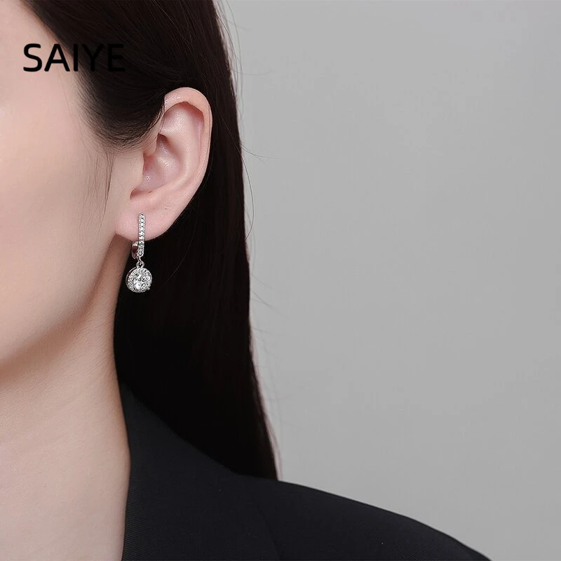 925 Sterling Silver Halo CZ Zircon Dangle Earrings for Women Paved Cubic Zirconia Lever‑back Drop Earrings Wedding Jewelry Gift