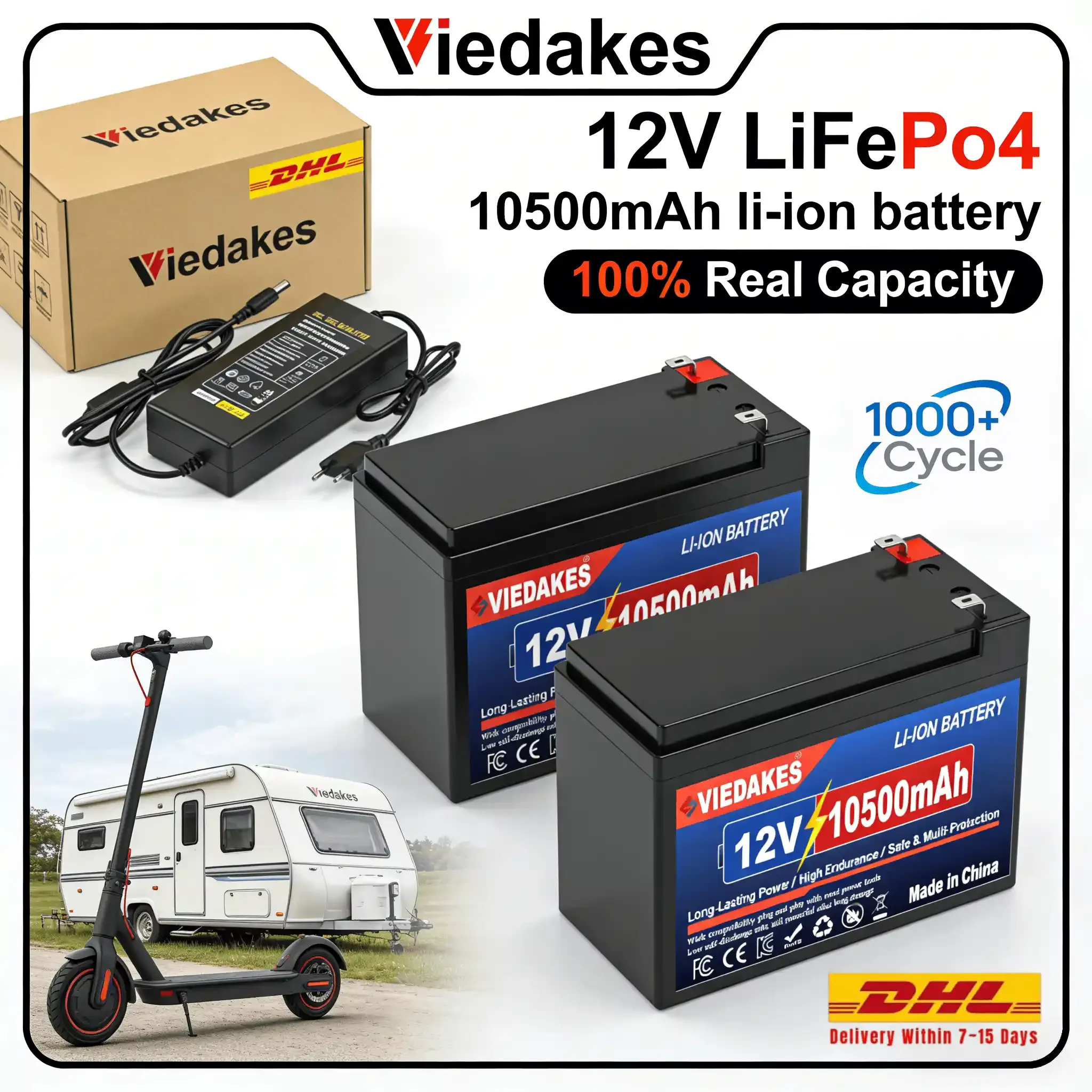 

VIEDAKES 12V 10500mAh Lithium Iron Phosphate Battery Built-in BMS for Solar Panel System RV Camper