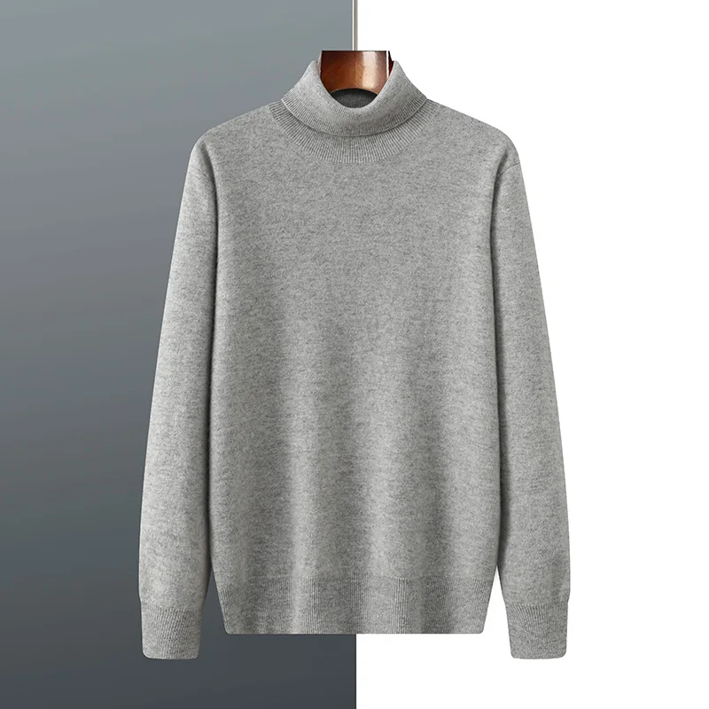 High Quality Autumn Winter Soft Warm Pullover Shirt High Neck Men 100% Cashmere Sweater Simple Classic Man Knit Top Clothes