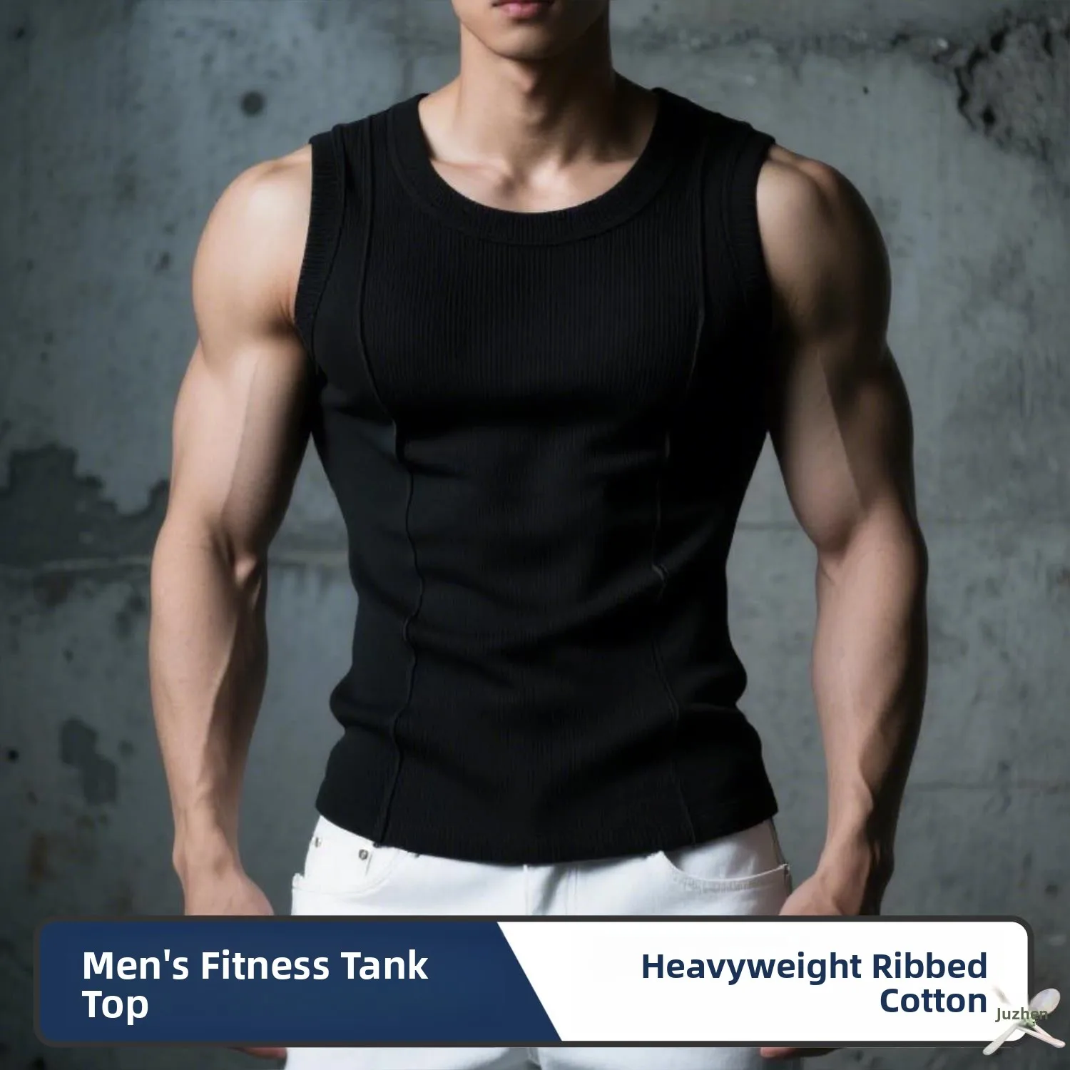 Men's Sport Vest Cotton Sweat Absorbing Splice Style Heavyweight Thread Comfortable Elastic Fitness Trendy round Neck Knitted...