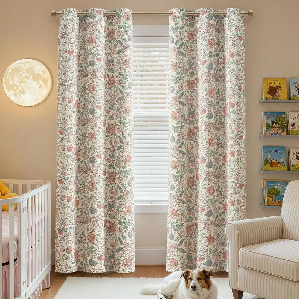 90 rosa 95 % Verdunkelungsvorhänge, Frühlingsblumenmuster, ideal für Mädchenzimmer und Wohnräume, Tülle oben, 2er-Set