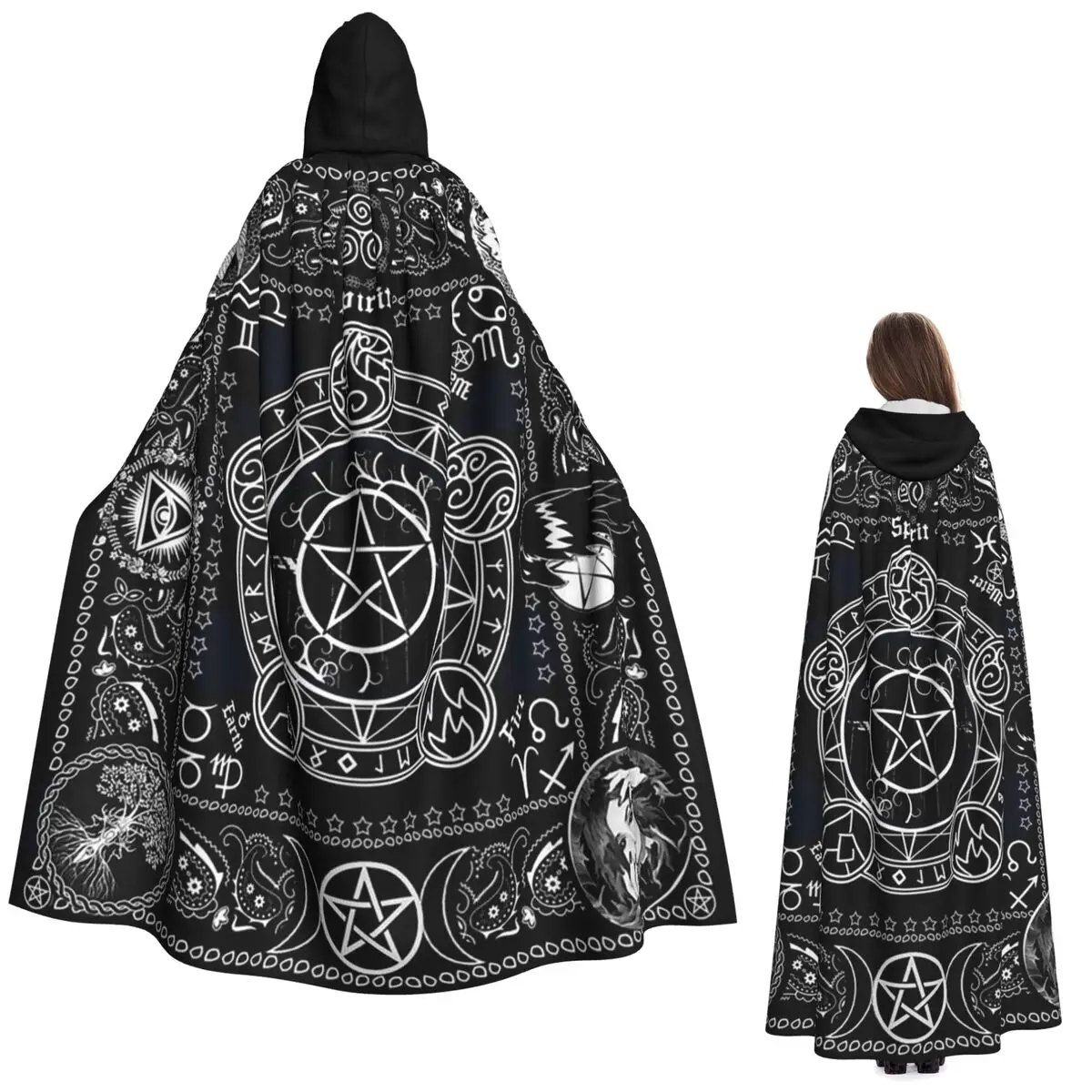 

Волшебный эзотерический волшебник, длинный плащ с капюшоном, средневековый костюм ведьмы, накидка для косплея, накидка на Хэллоуин, вампир, для взрослых, унисекс
