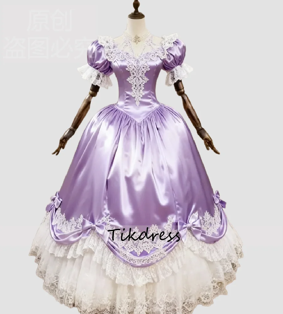 Fantasy Lila Mittelalterliches Abendkleid 2026 Puffärmel Spitze 1860er Ballkleid Satin Zeitlose Renaissance Formelle Verlobungskleider