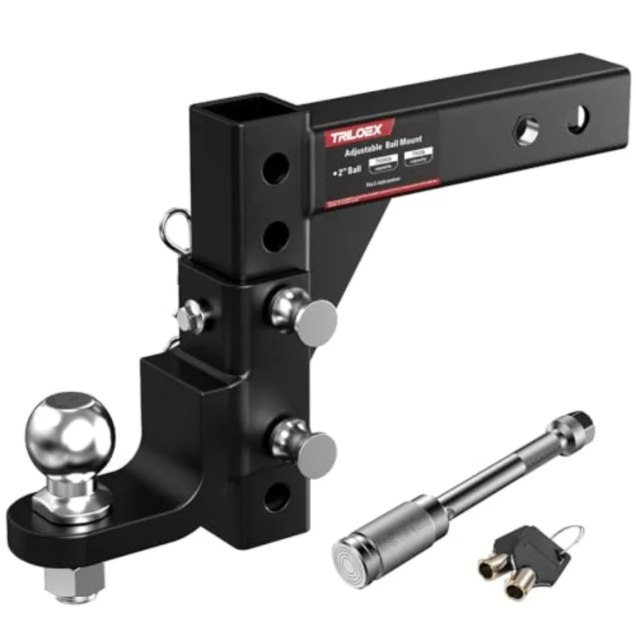 

Adjustable Trailer Hitch Ball Mount for 2 Receiver with 2 Tow Ball 9-1/2 Drop and 8-1/4 Rise 7500lbs Heavy Duty with Screw-in L