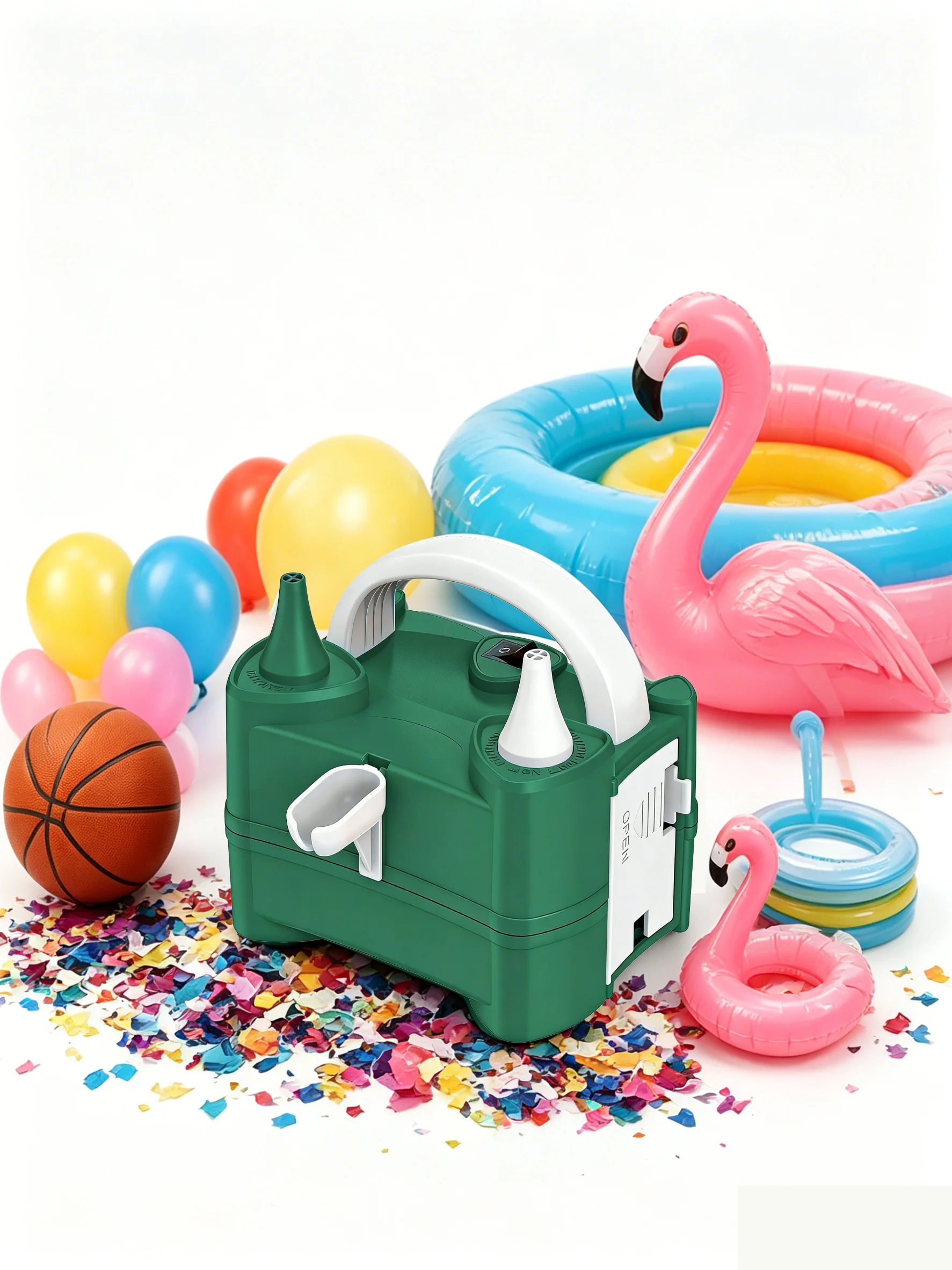 Tragbare elektrische Ballonpumpe, Schnellpumpe mit zwei Düsen und integriertem Ballonbindewerkzeug, halbautomatische Ballonpumpe für Geburtstags-, Hochzeits- und Babyparty-Dekorationen.