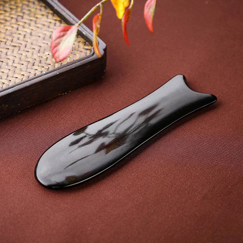 

2 Pcs Black Yellow Ox Horn Guasha Massage Tool Facial Leg Scraper Practical Spa Pain Relief Portable Massager Non Scratch Skin