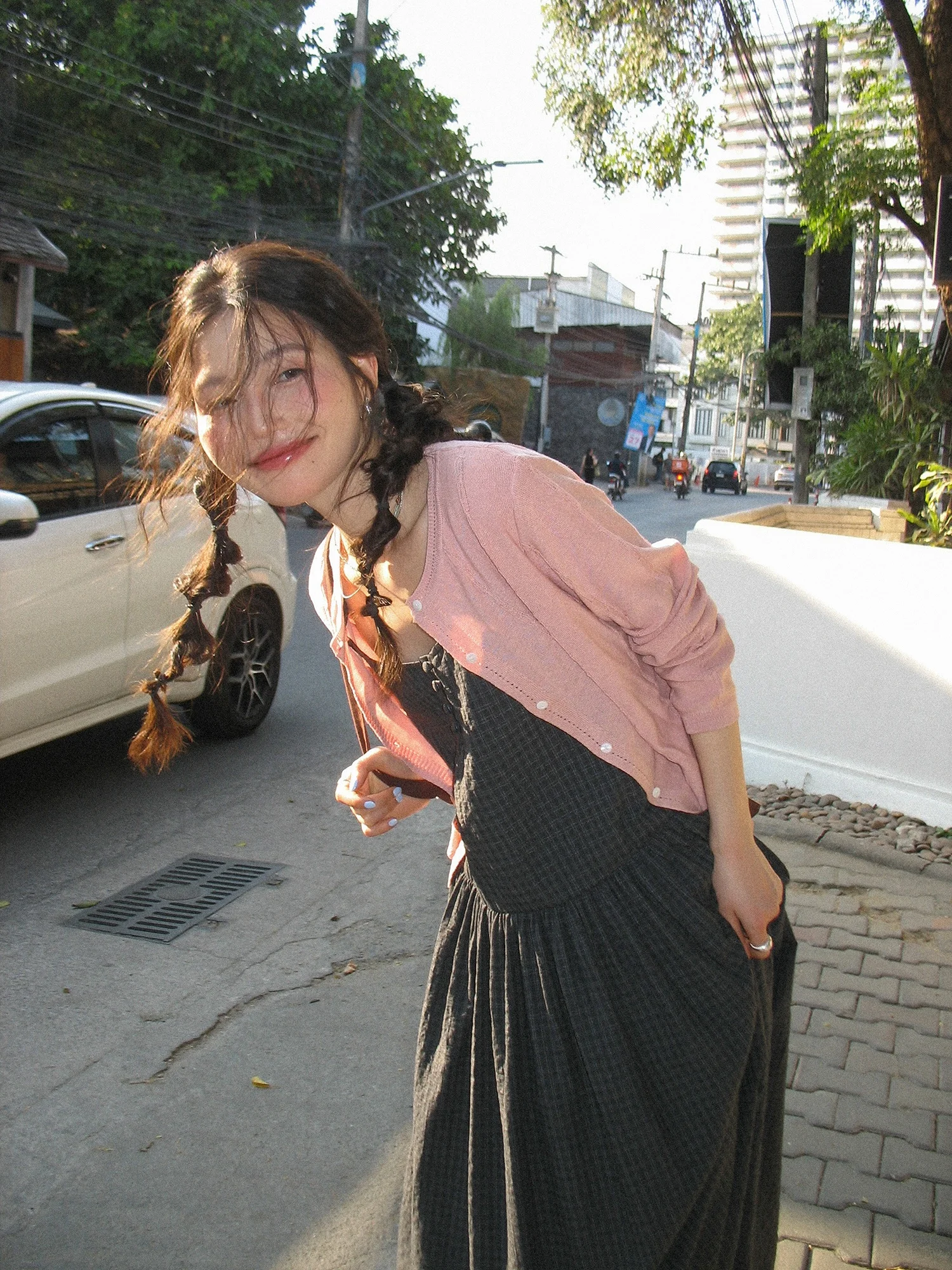 

Pink Thin Knitted Open Cardigan Women's Spring 2026 New Korean Sle Beautiful Skirt Outerwear Top Long Sve round Ne
