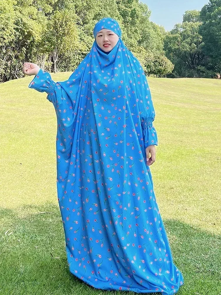 عباية مسلمة بقلنسوة 5 ألوان للعيد مطبوع عليها زهور فستان صلاة نسائي طويل خيمار حجاب غطاء كامل عباية دبي إسلام قفطان رداء نقاب