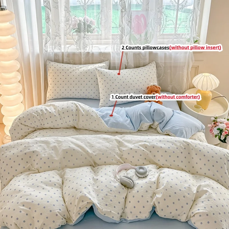 3pcs  Dot print Duvet Cover Set (1*Duvet Cover + 2*Pillowcase, Without Core),soft fabricBedding Set