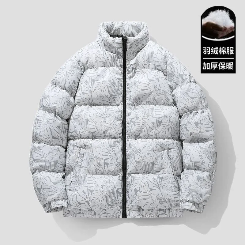 

2024 New Leaf Print Parkas Coat for Men Windproof Warm Winter Jacket Men Outerwear Casual Hooded Thicken Parkas Men Windbreakers