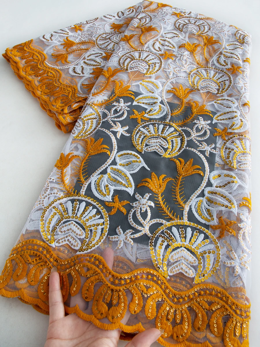 

Французская тюлевая сетчатая кружевная ткань с золотыми пайетками, африканское нигерийское сетчатое кружево, элегантное, для женских вечерних платьев, новинка, 5 ярдов, 4426