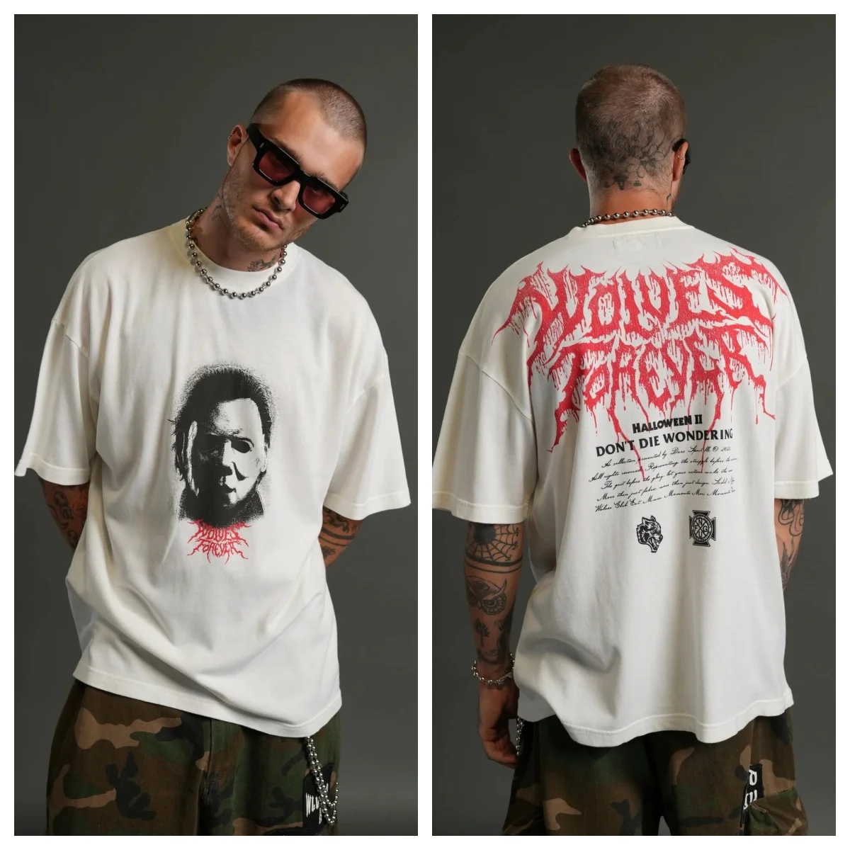 2026 Halloween Series Limited Edition Wolf Head American Streetwear T-Shirt - Loose Dark Short Sleeve