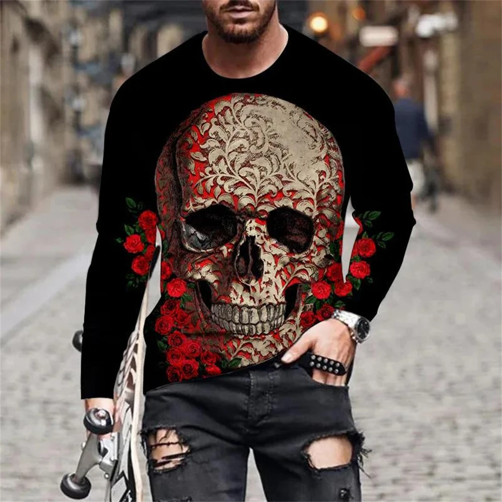 

Fashion 3D Skull Print T-Shirts Long Sleeve Tee Hip Hop Trend Harajuku Men's T Shirt Casual O-Neck Loose Tops Vintage Clothes ﻿