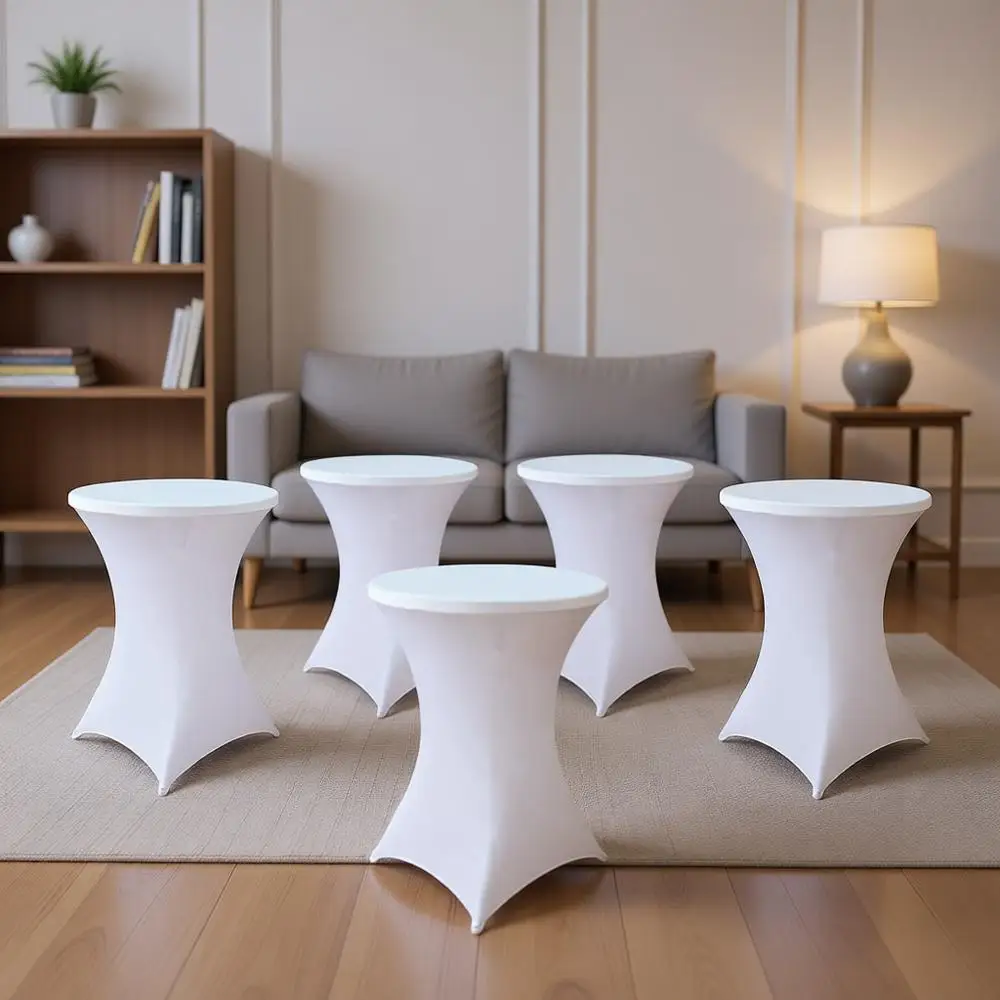 

10 Pack Round Highboy Table Covers, Stretch Tablecloths for Party, Bar, Wedding, Birthday, Banquet (White, Fits 30-32 Diameter x