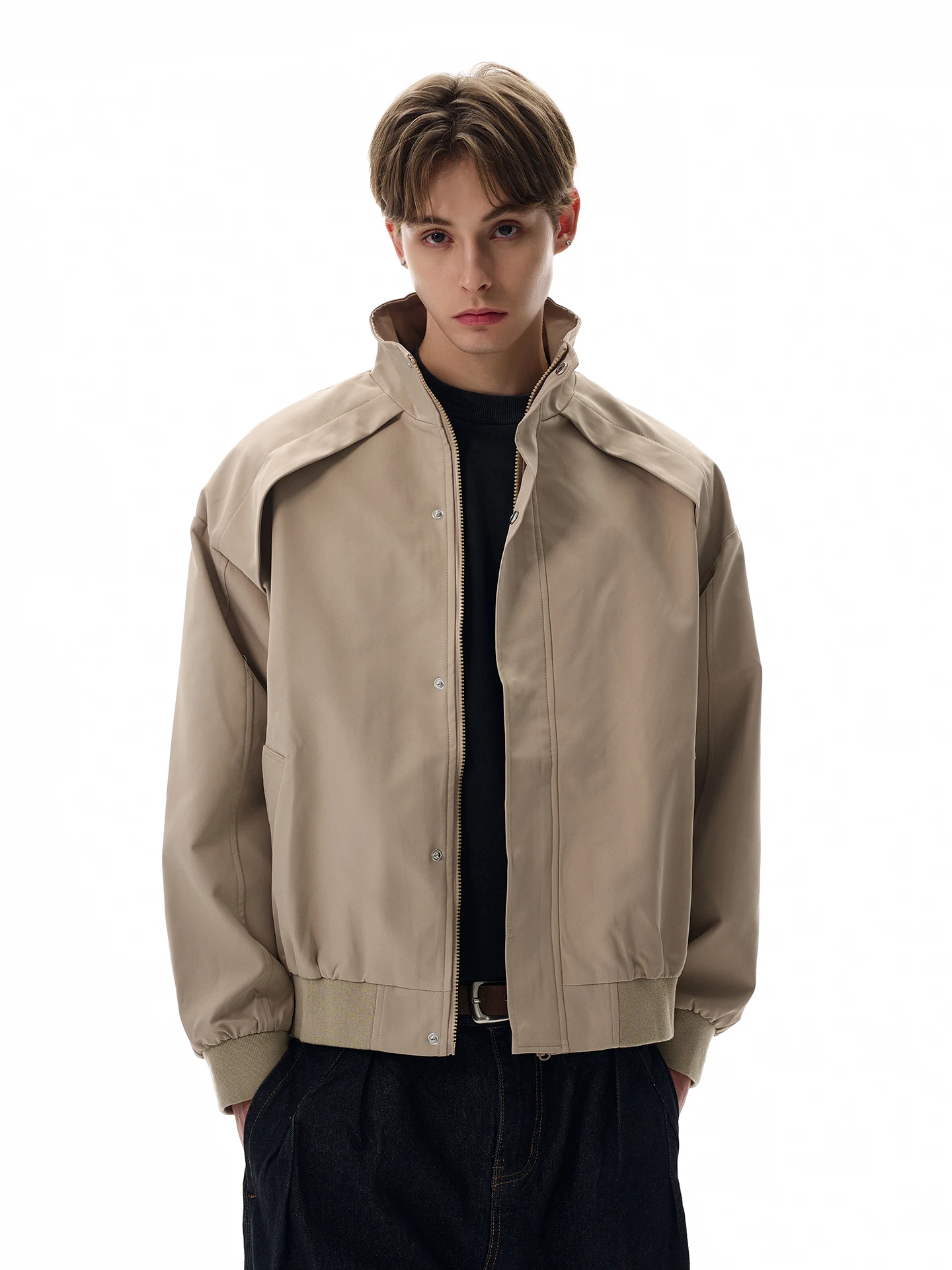 

American Retro Cleanfit Deconstructed Jaet ort Boxy oulder Polyester Nylon Cosite Fiber Youth Faion Spring Autumn